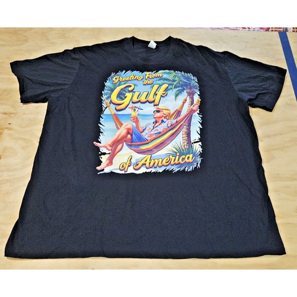 President Trump GREETINGS TO Gulf of AMERICA Black Cotton T-Shirt mens sixe 3XL